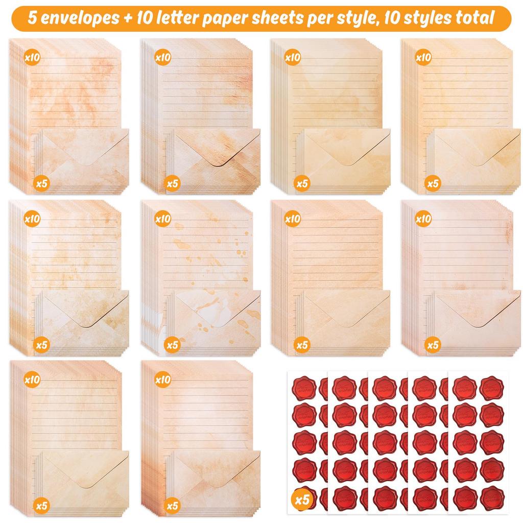 Retro Artistic Style Envelope & Letter Set - Self-Adhesive Invitation & Love Letter Papers