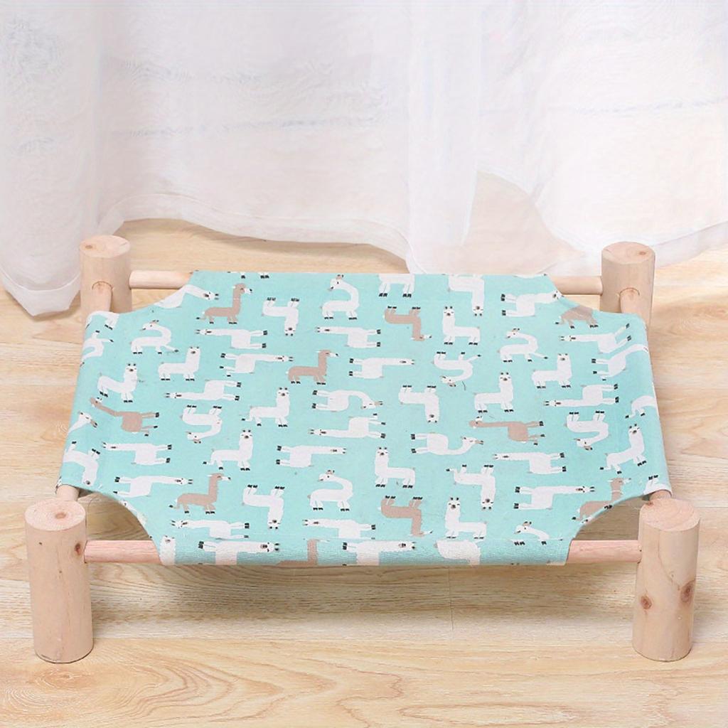 Elevated Wooden Cat Hammock Bed with Removable Gray Grid Fabric - Cooling, Washable Pet Lounger for Indoor/Outdoor Use, Ideal for Cats & Small Dogs