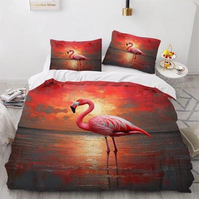 Flamingo Deko Beddengoed set, Flamingo Dekbedovertrek set 2 stuks met 1 Kussensloop 75x50cm, Zacht Microfiber Winter Beddengoed met Rits