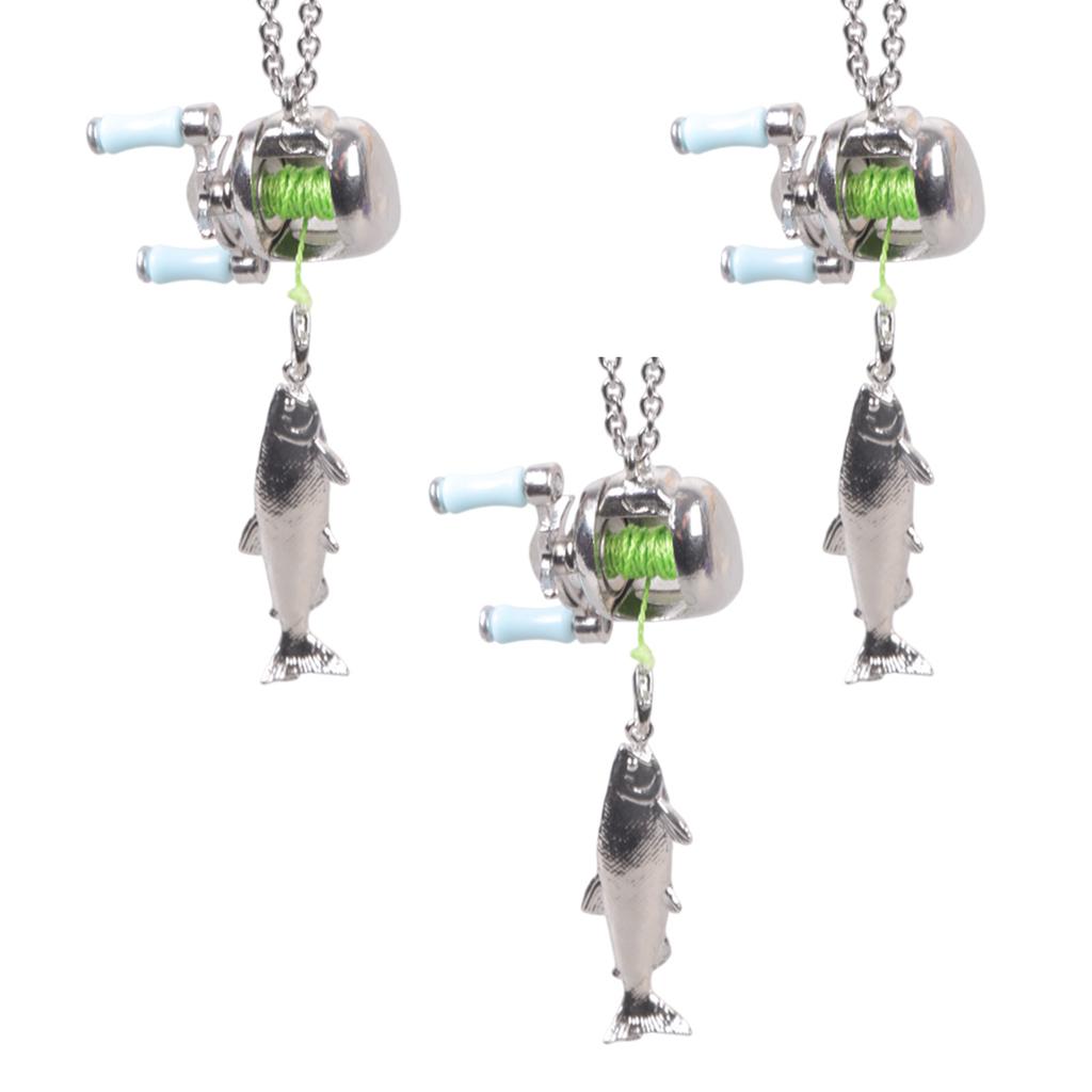 Collana con Ciondolo Attrezzatura da Pesca Miniaturizzata da Collezione Catena Regolabile Gioielli Regalo Unico Per Pescatori