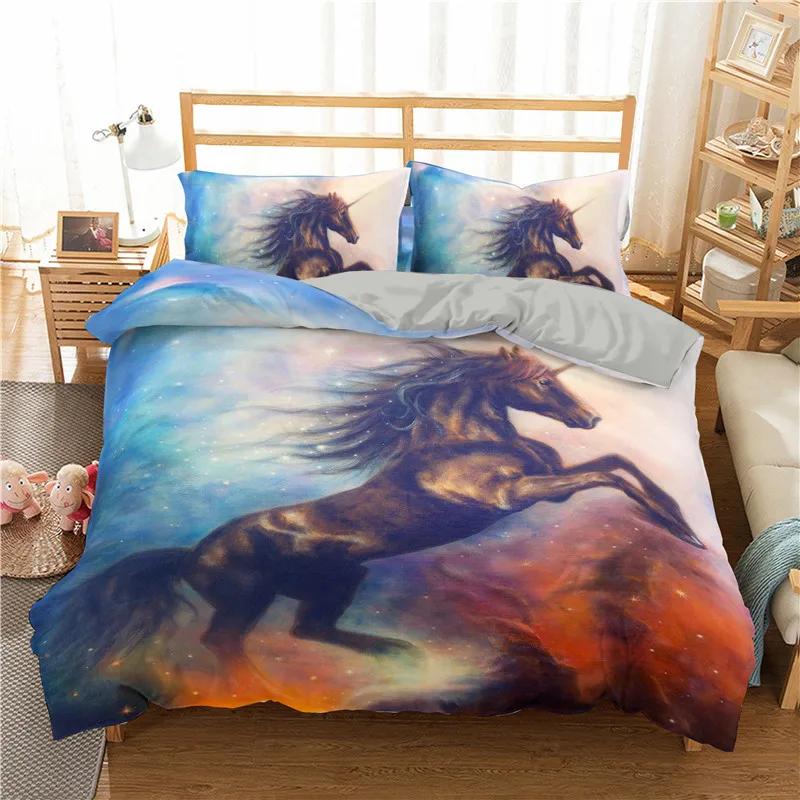 Bettbezug mit weißem Drachenpferd, 3D-Einhorn-Bettwäscheset für Teenager und Kinder, Mikrofaser, Western-Cowboy-Bettbezug mit Kissenbezügen