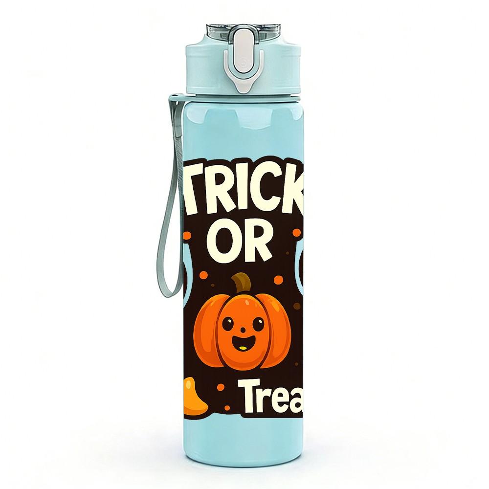 1PC Trick Or Treat Pumpkin Graphic 750ml Color Plastic Sports Water Bottle Leakproof Flip Straw Lid For Sports Office Home Use