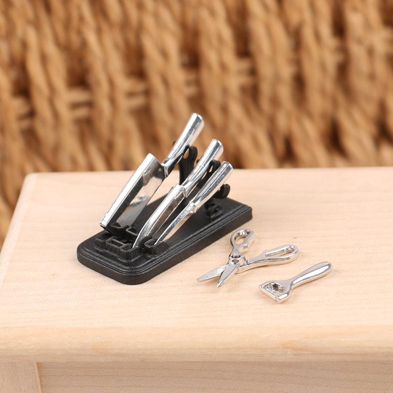 1:12 Dollhouse Kitchen Knife Set Mini Knife Scissor Peeler W/Holder Kitchen Toy