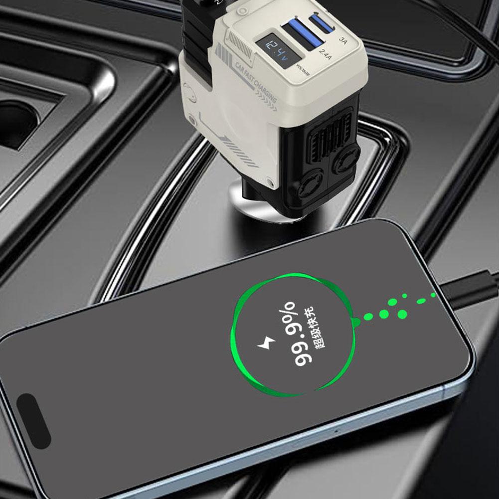 4 IN 1 Einziebares Autoladegerät USB Typ C Kabel Für IPhone Huawei Samsung Schnellladekabel Zigarettenanzünderadapter D QC3. O2A3