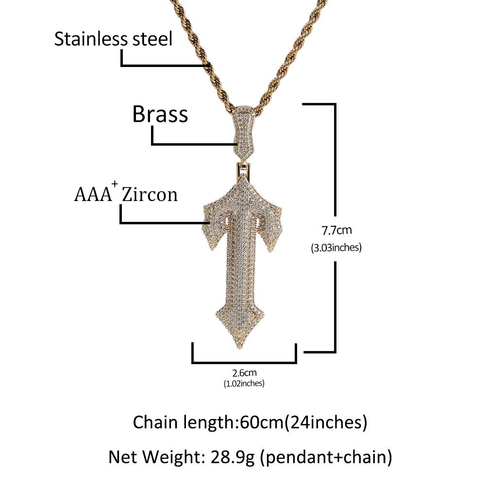 Copper Inlaid Zircon Rap Trend Men's Cross Pendant Hip Hop Style Collarbone