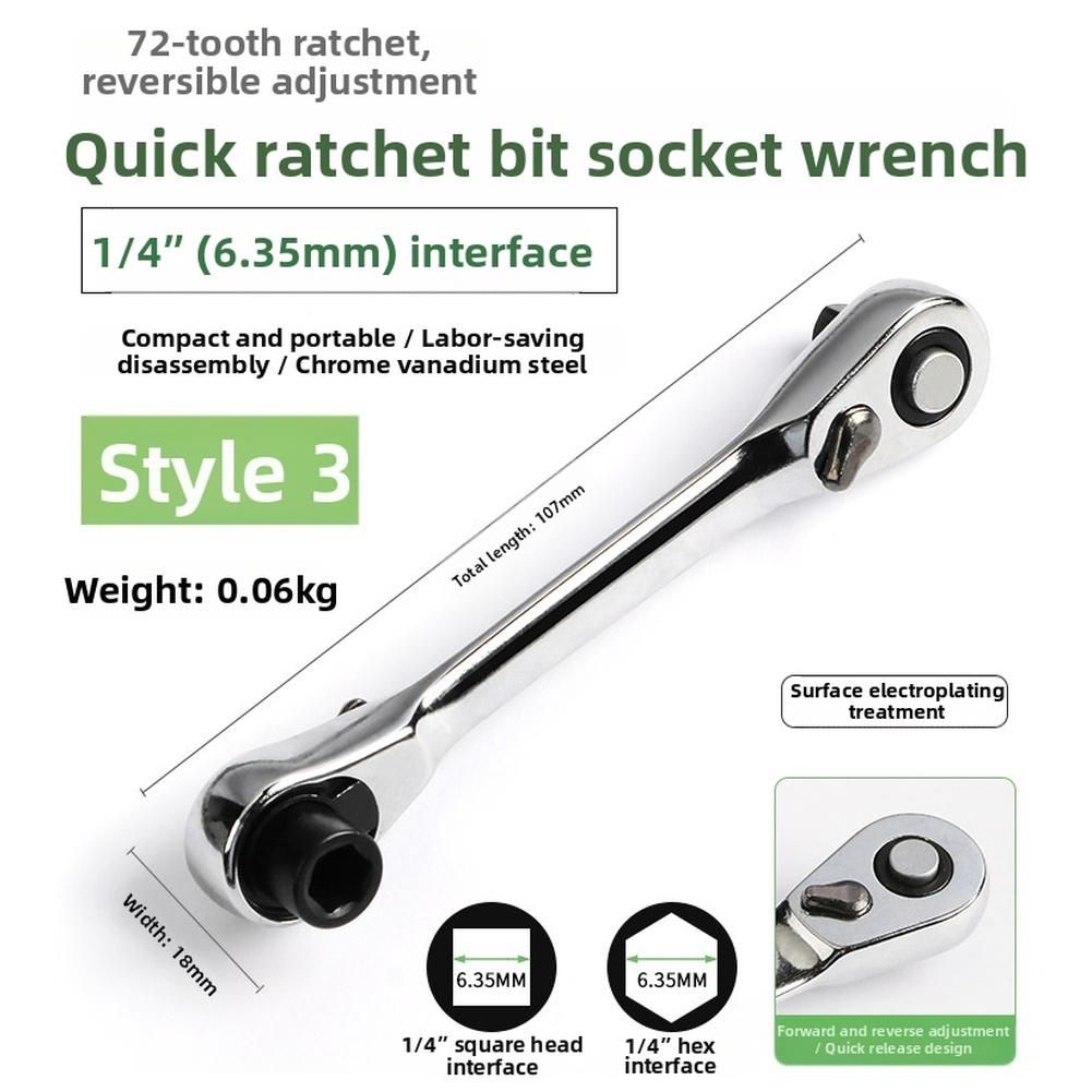 Ratchet Wrench Mini 72 Tooth 14 Inch with Quick Release 1/4 Inch Hex Bit Socket Driver Reversible Chrome Vanadium Steel Alloy