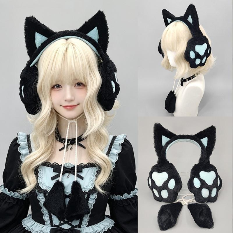 Soft Ear Covers In a Plush Cats Ear Headband with Paws Pad, Decorative Earmuffs for Casual Winter Outdoor, Daily Cold Weather Warmth