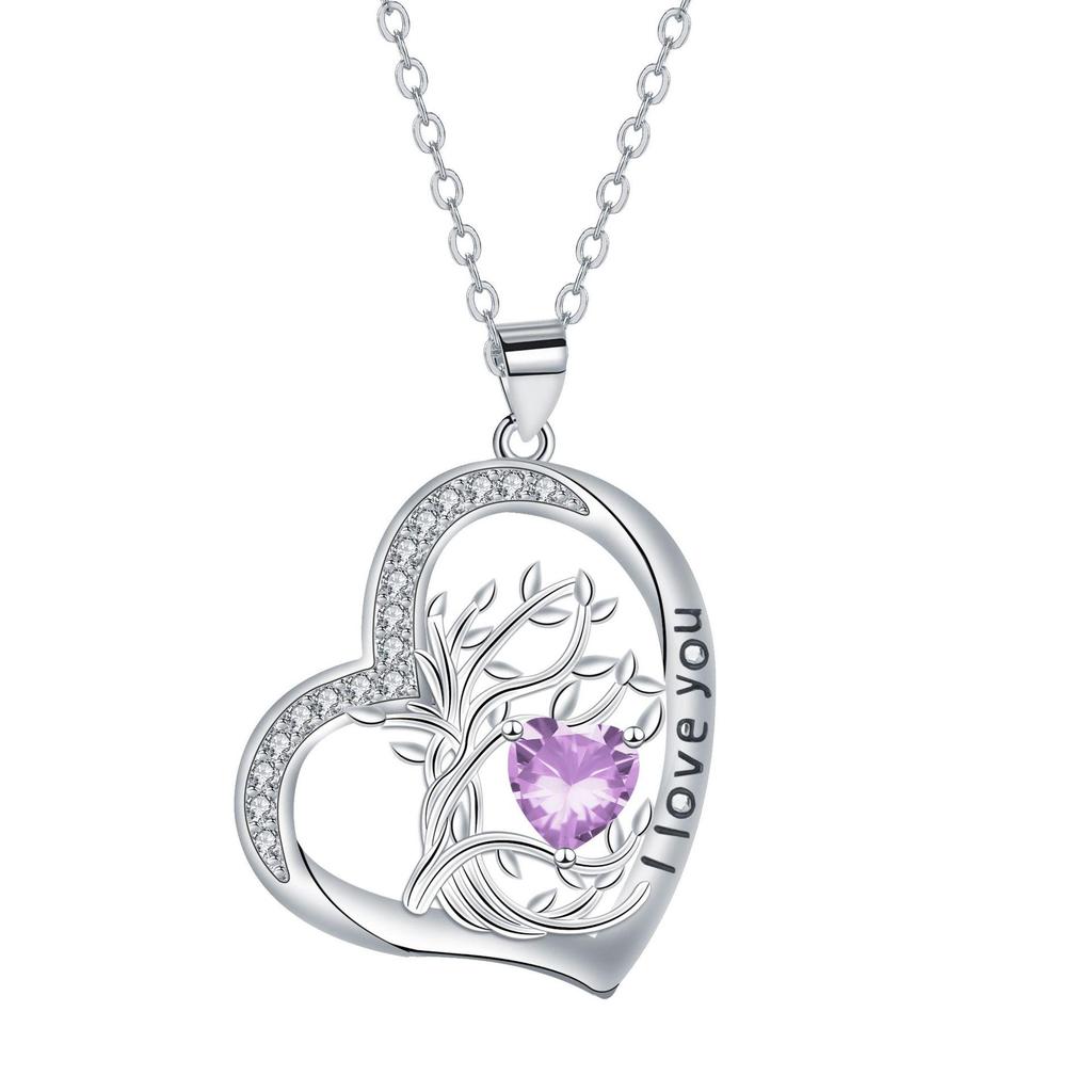 Heart-shaped Life Tree Necklace - Engraved Birthstone Pendant on Luxury Clavicle Chain for Women.