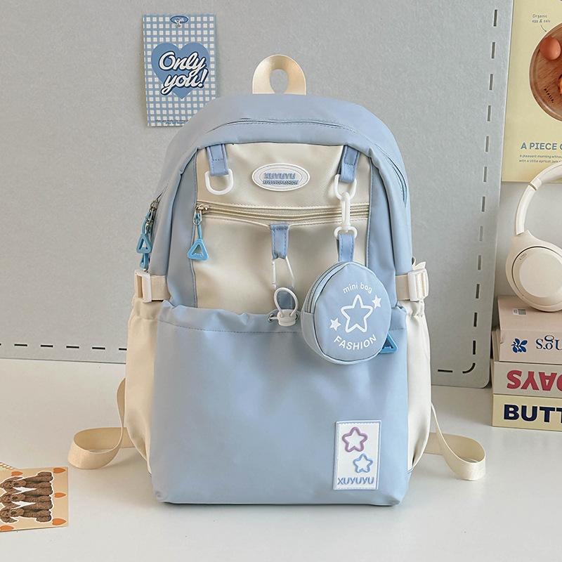 Schoolbag Cream Wind Campus Middle and High School Schoolbag Versatile Large Capacity Color Matching Leisure Ridge Backpack Travel Going Backpack