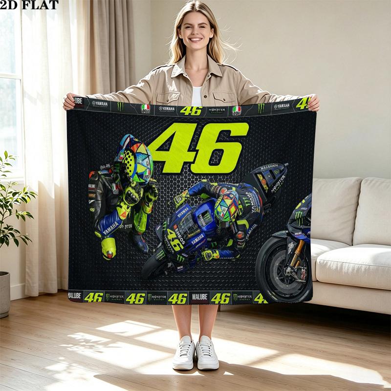 Valentino Rossi Motor Print Flannel Blanket High Quality Warm Comfortable Cover for All Seasons Perfect for Gifts Home Decor