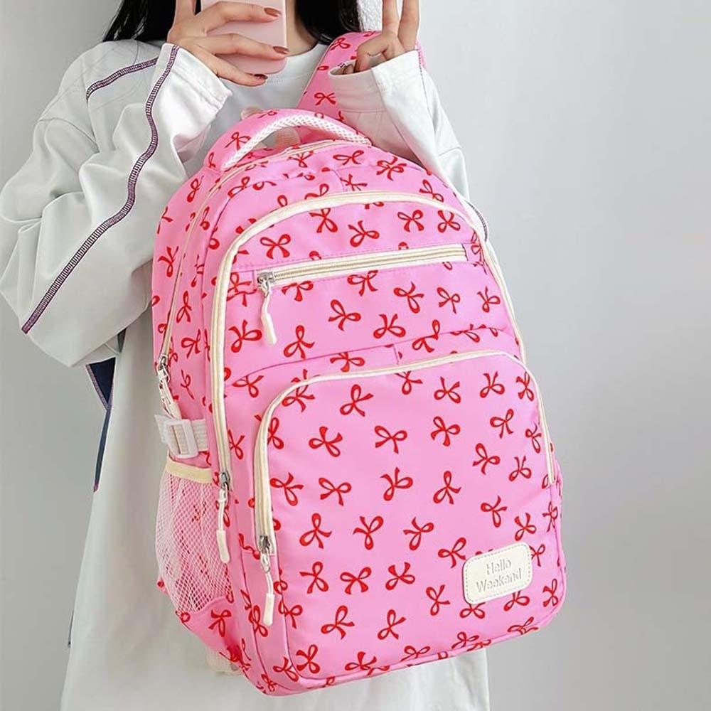 Daypack Three-piece School Bag Set Large Capacity Casual Nylon Bow Backpack Polyester Contrast Color Students School Bag Outdoor