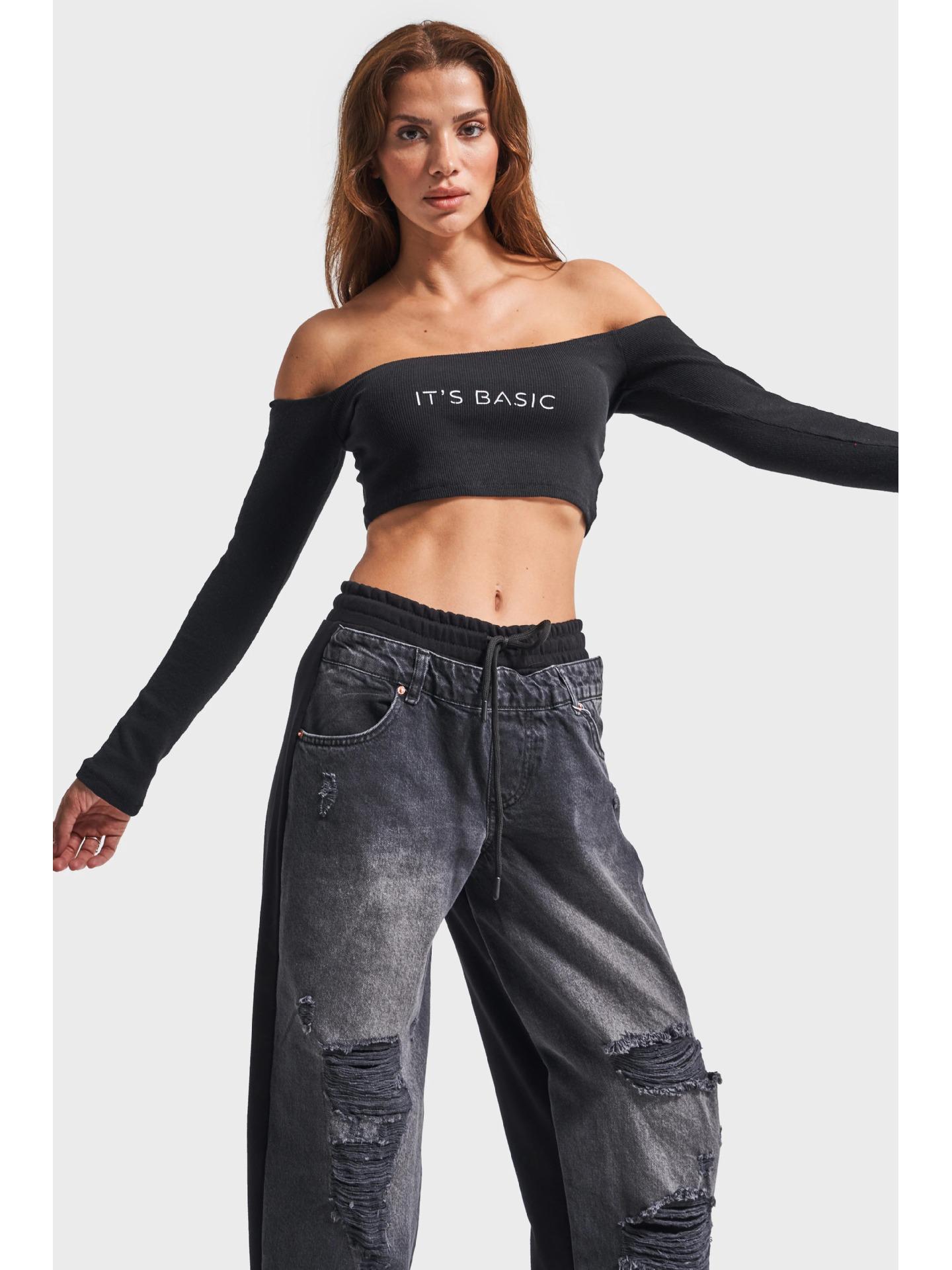 Women s 2025 Vintage Patchwork Ripped High-Waist Drawstring Loose Straight-Leg Jeans M