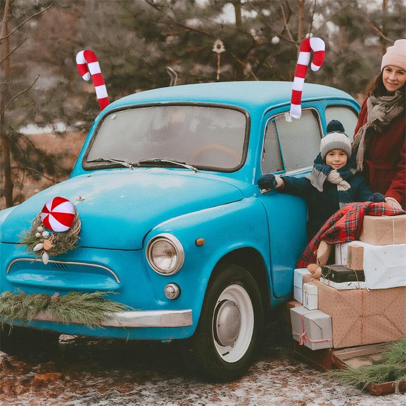 Christmas Car Accessories Reindeer Antlers Nose Set Candy Cane Design Easy Install Durable Fabric Car Decoration For Xmas