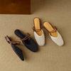 Krazing Pot Microfiber Mules Weaving Summer Size 41 Low Heels Slingback Party Shoes Women Square Toe Gladiator Hollow Out Pumps