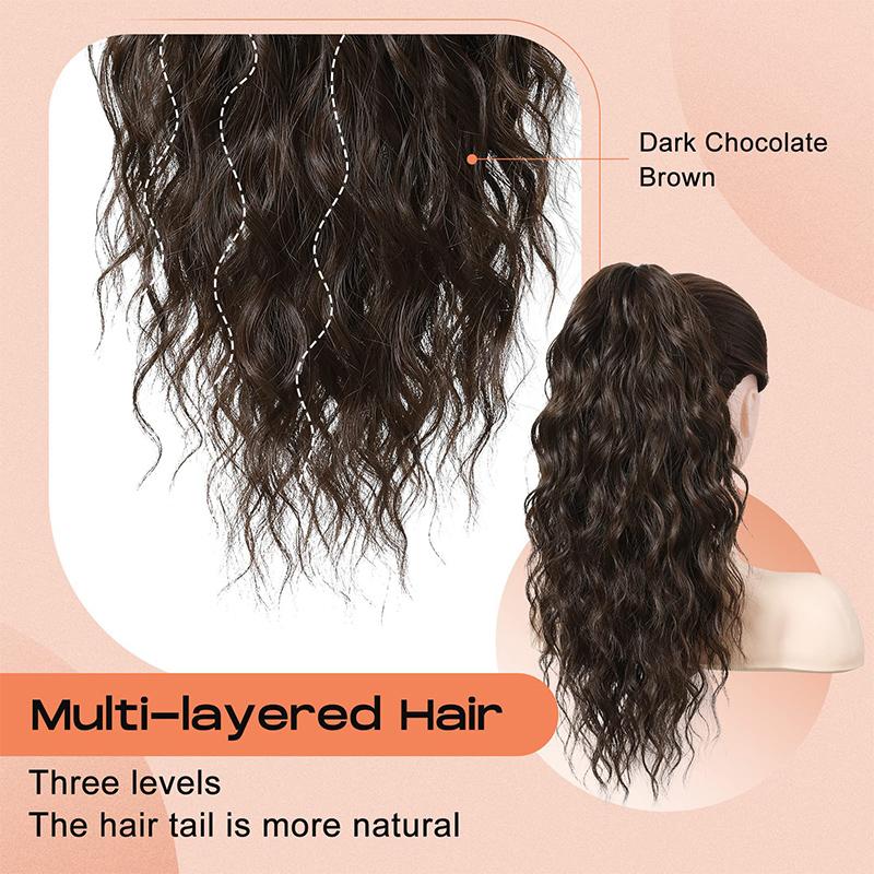 Grasping Clip Style Water Ripple Curled Ponytail Wig Naturally Fluffy and Heat-resistant Synthetic Wig Suitable for Daily Wear