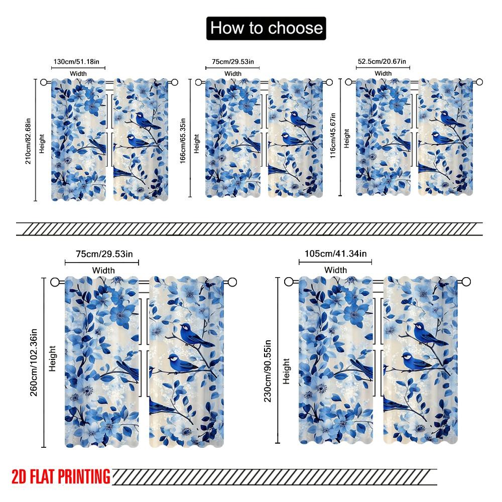 2pcs,2D plane printing Light Filtering Curtains Bluebird Blossoms 100% Polyester (without rod) Festive for Bedroom Living Room