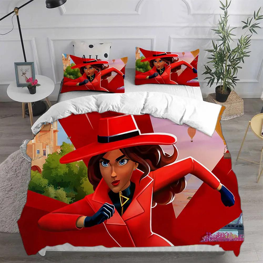 Drukowany 3D Zestaw Pościeli Anime Carmen Sandiego Chłopcy Dziewczynki Rozmiar Twin Queen King Poszewka na Kołdrę Poszewka na Poduszkę Łóżko Chłopcy Dorośli Tekstylia Domowe