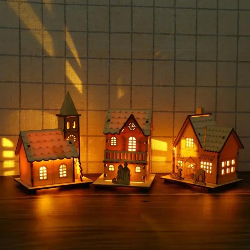 Festival Led Licht Holz Haus Weihnachtsbaum Dekorationen für Home Dekoration Holz Haus DIY Geschenk Fenster Dekoration