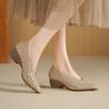 Women's Leather Wedges Pointed Toe Shoes Spring Summer New Shallow Slip On Hollow Out Soft Sole Retro Work Shoes Casual Shoes