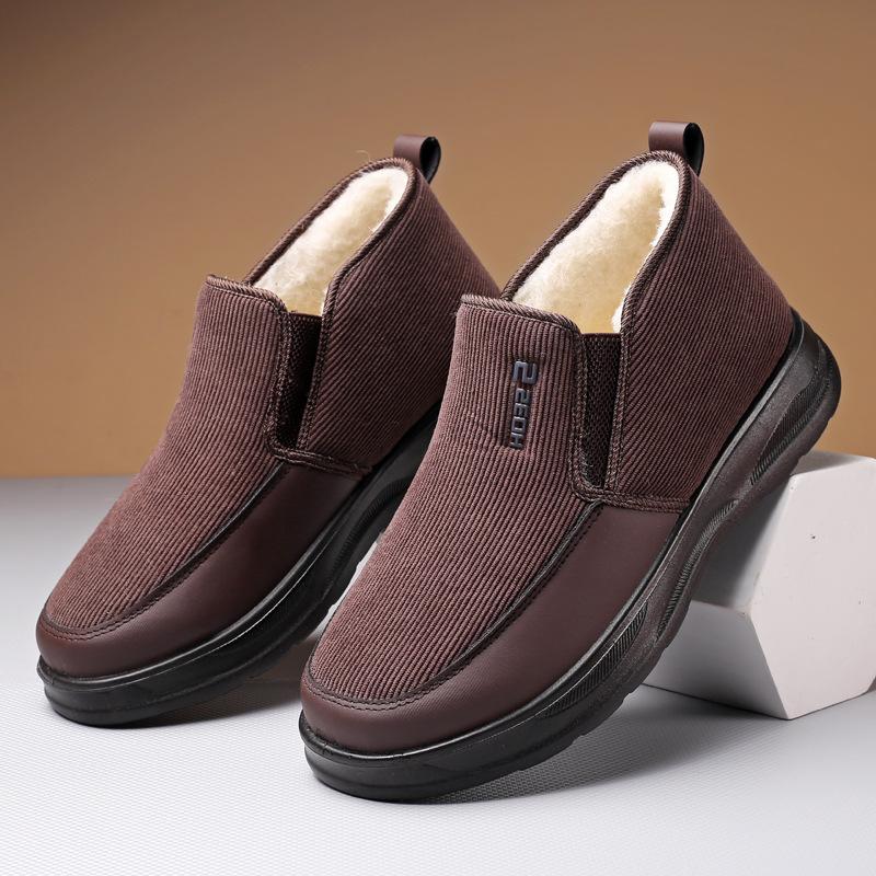 Cotton Shoes Middle-aged Elderly Men's New Plush Warm Anti Slip Snow Boots Outdoor Work Travel Leisure Shoes