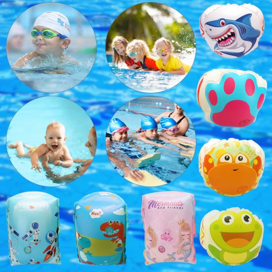 1 Pair Toddler Swim Arm Floaties Bright Color Comfortable Fit Cartoon Print Inflatable Swim Armbands Floater Sleeves for Kids