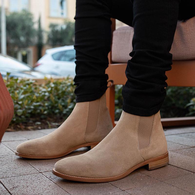 New Chelsea Boots for Men Business Cow Suede Pointed Toe Slip-On Solid Men's Formal Boots Size 38-46 Vintage Mens Ankle Boots