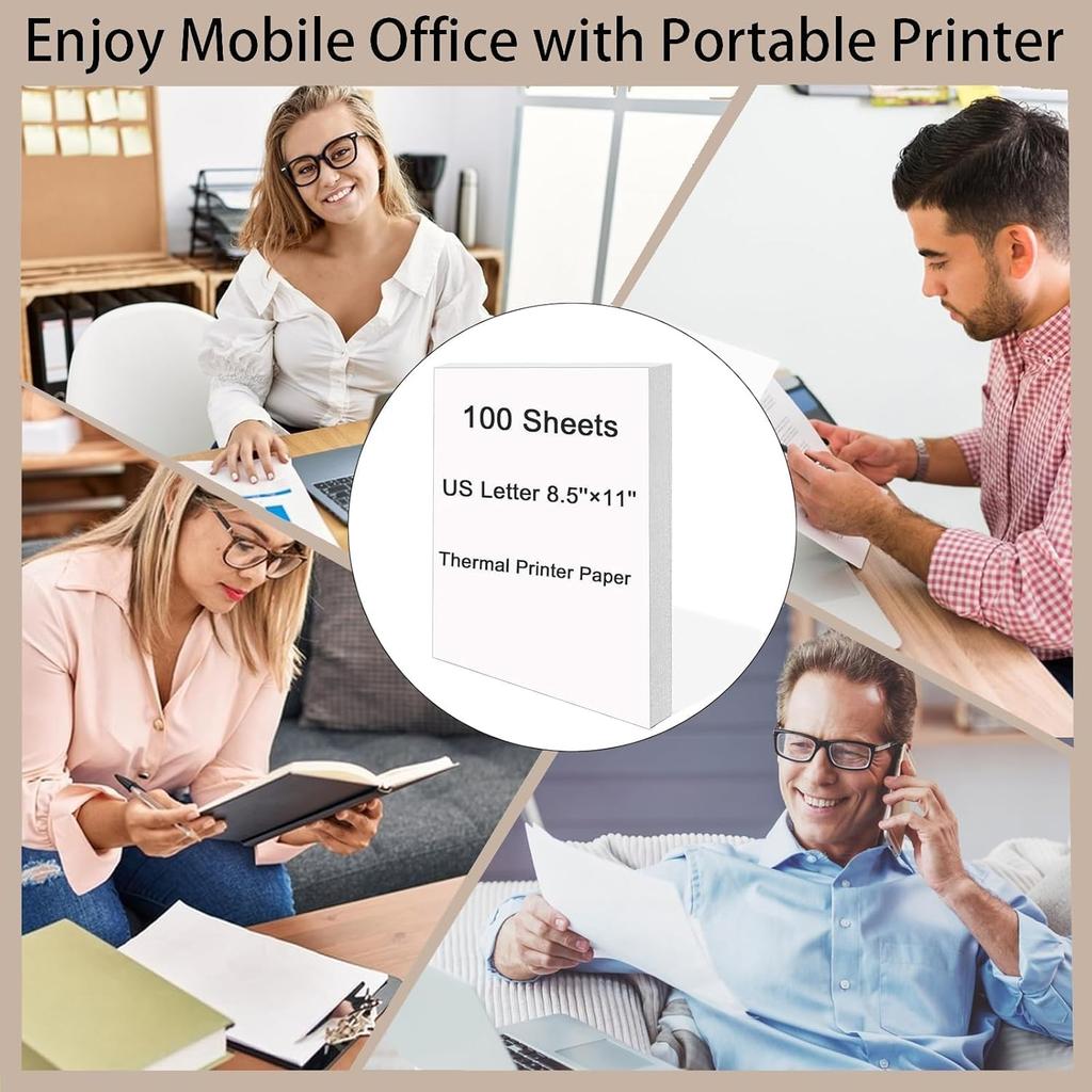 100 Sheets Thermal Printer Paper, 8.5''×11'' US Letter Size, Advanced Printing Paper, Thermal Paper Compatible with Brother Letter Portable Printer,