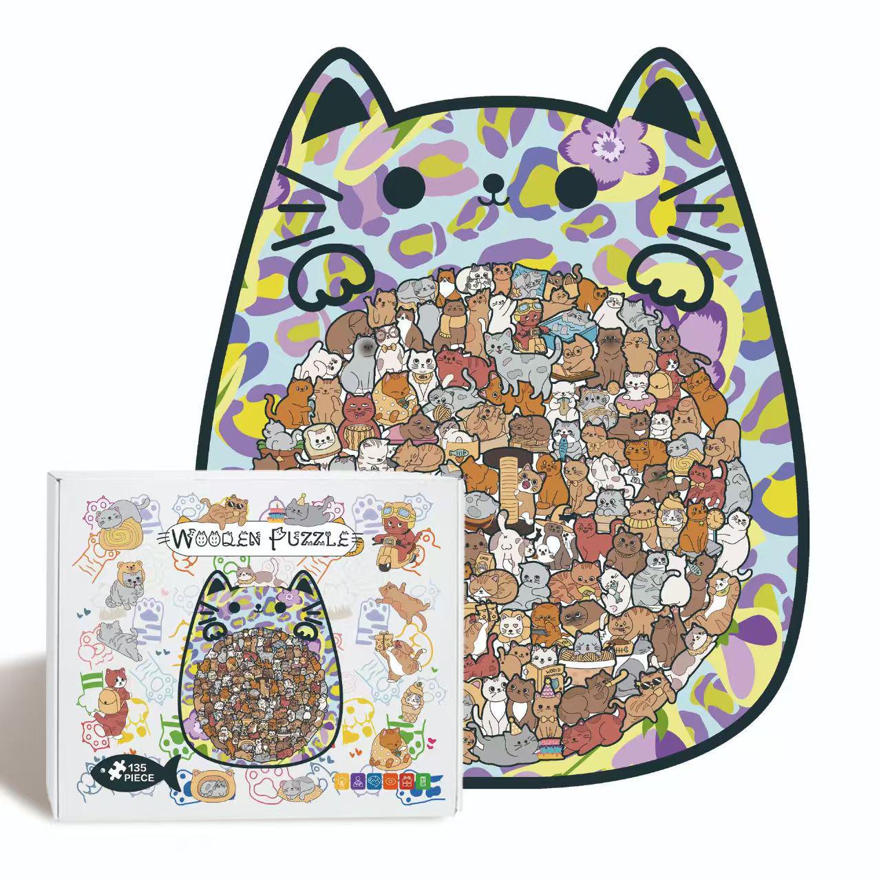 Деревянная пазл-картина для кошек неправильной формы с рамкой