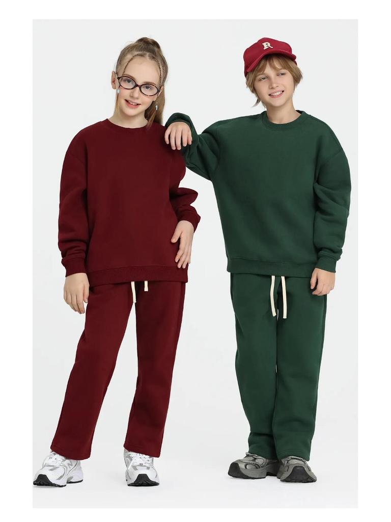 2026 Spring Terry 430g Kids Trendy Hoodie & Sweatpants Set - Casual Streetwear for Boys & Girls