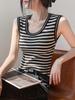 Korean Contrast Stripe U-Neck Knit Camisole Vest - Women's Spring 2026 Slim Fit Sleeveless Top