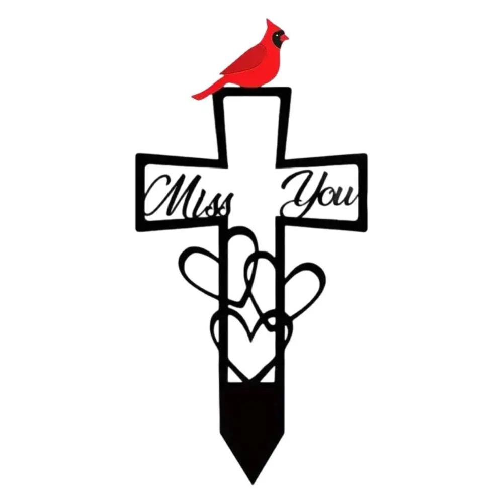 

Cardinal Memorial Grave Marker, Metal Cemetery Plaque with Cross Miss You Heart, Weatherproof Remembrance Stake for Garden Cemetery чорний
