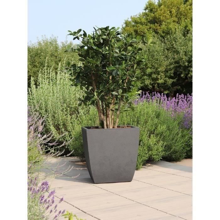 EDA Pot de fleurs Carré DIVA BASALT - 42 L - 43,5 x 43,5 x H.44,2 cm - Bac intérieur amovible - Gris anthracite