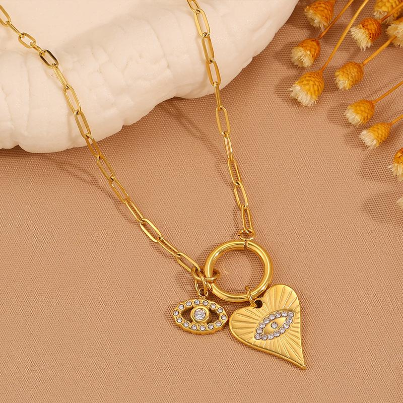European and American Love Devil's Eye Diamond Necklace K Plated Real Gold Retro Collarbone Chain Light Luxury Eye Necklace