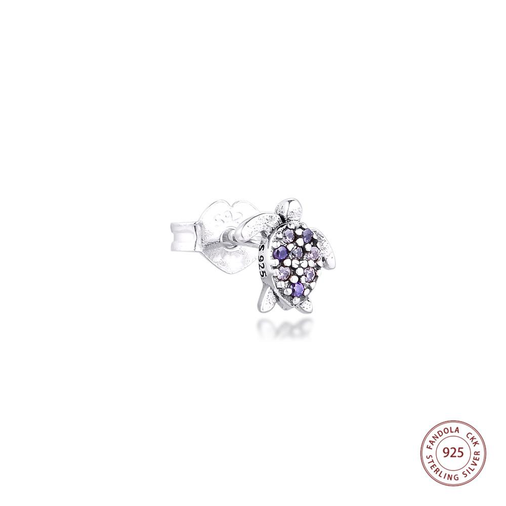Genuine 925 Sterling Silver Earring My Sea Turtle Single Stud Earrings for Women Crystal Ear Rings Fashion Jewelry Pendientes