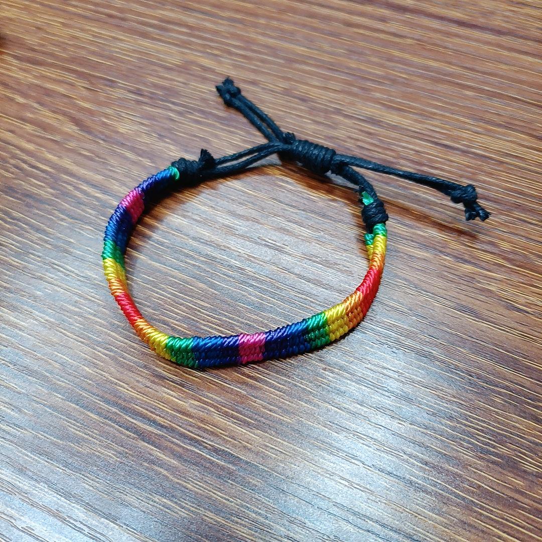 Sechsfarbiges Regenbogen Friedens- & Glücks-Fünffarbiges Seilarmband Fußkettchen - Handgeknüpftes Festliches Geschenk. K5 blue