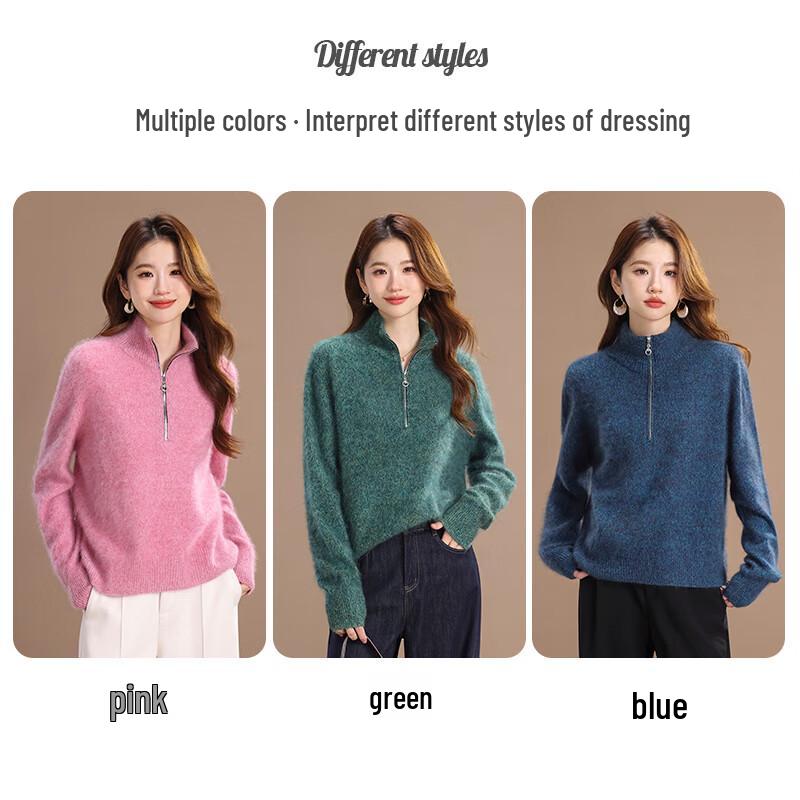 Qianbainian Women's Mock Neck Wool Blend Knit Sweater