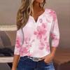 Women's T Shirt Tee Print Button 3/4 Sleeve Daily Weekend Fashion Basic V- Neck Regular Top