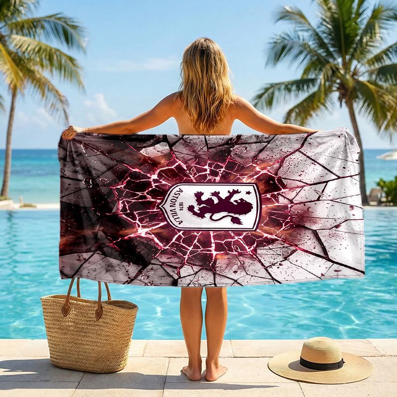 Aston Villa Fußball Strandtuch Weiches Mikrofaser Sommerhandtuch Schnelltrocknendes Saugfähiges Handtuch für Strand Schwimmbad Reisen