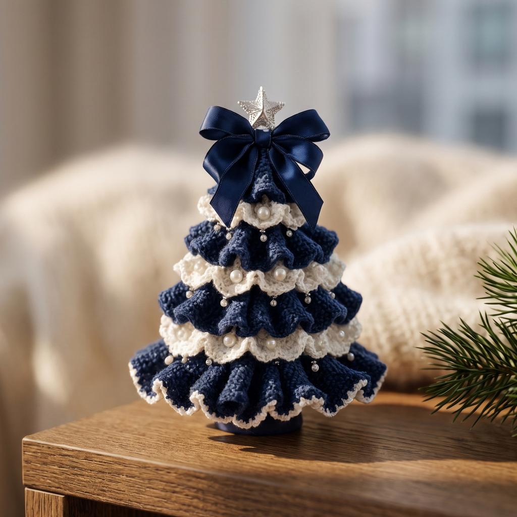 Decorative Yarn Tree for Bookshelves DIY Crochet Christmas Kit,Beginner-Friendly Xmas Craft Kit with Bow Complete Starter And Faux Pearl Embellishment