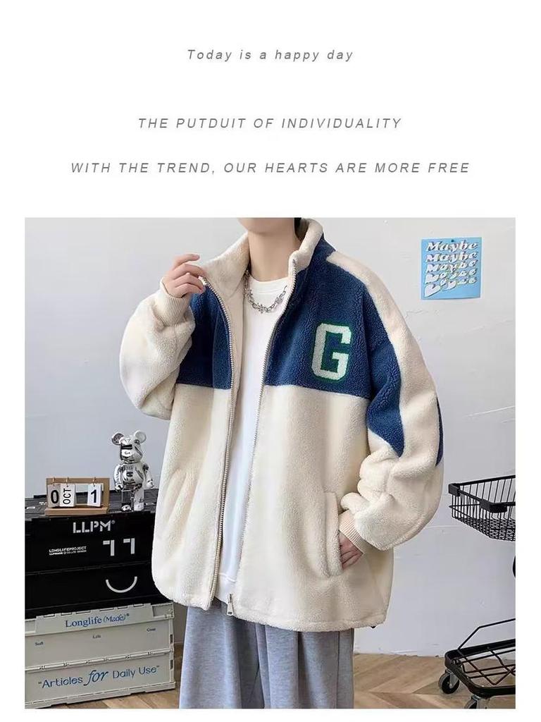 Men's Plus Size Lamb Fleece Cotton Hooded Jacket - Loose Fit, Thick Zipper Cardigan for Teenagers