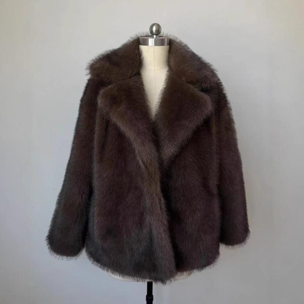 Thick autumn and winter fur coat, fox fur coat, women s coat L кофейный