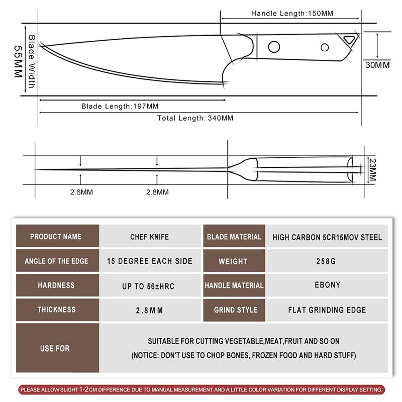 Professional Chef Knife Hand Forged Stainless Steel Kitchen Butcher Knives Vegetables Cutter Meat Slicer Ebony Handle