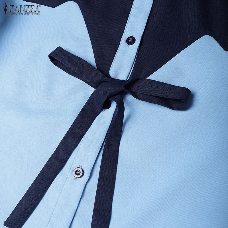 ZANZEA Damska bluzka z długim rękawem i kołnierzykiem typu „klik”