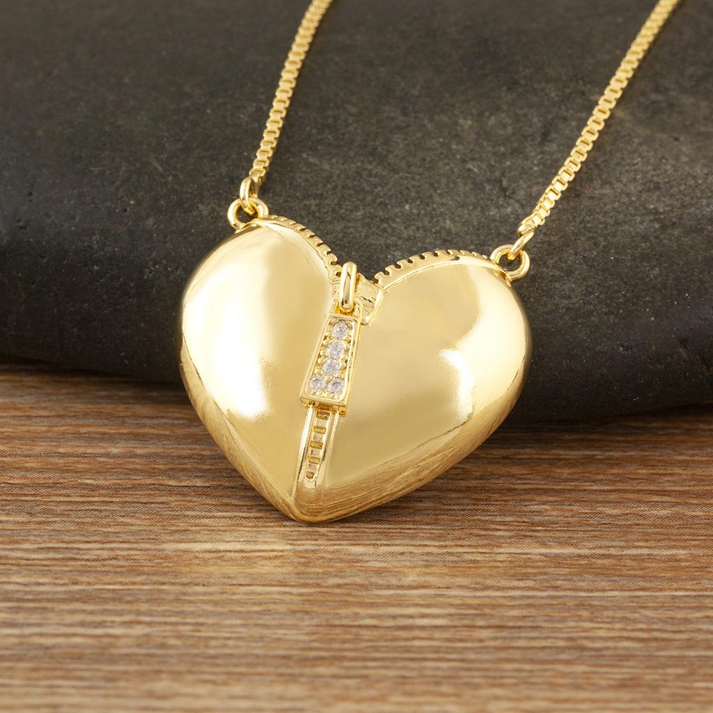 Nidin Light Luxury 3 Styles Sparkling Zircon Heart Pendant Necklace Vintage Romantic Love Jewelry Gift For Women Girlfriend Wife