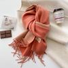 Double-Sided Solid Color Scarf Women Winter Thick Faux Cashmere Wrap Shawl With Tassels Chic Elegant Neck Warmer