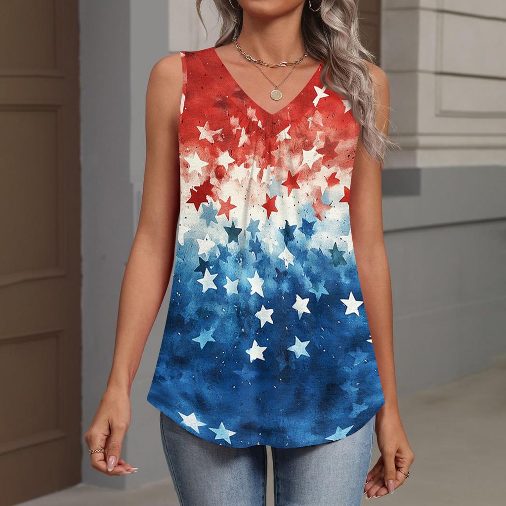 V-Neck Tank Top Women Print Tank Tee Casual Loose Fit Sleeveless Shirt