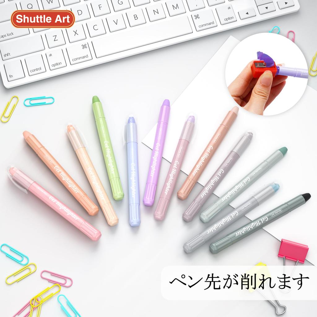 Shuttle Art Highlighter Soft Solid Fluorescent Fluorescent Soft Retractable Gel with Clear for Marking Convenient Storage Pens, 12-Color Set, Colors,