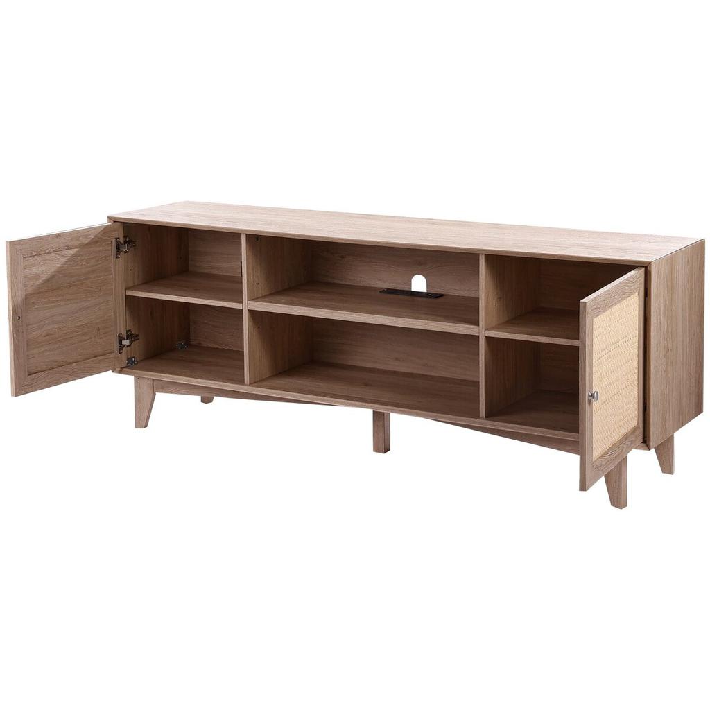 Rattan-TV-Ständer 191cm Fernseher Boho-TV-Schrank Fernsehschrank Eiche