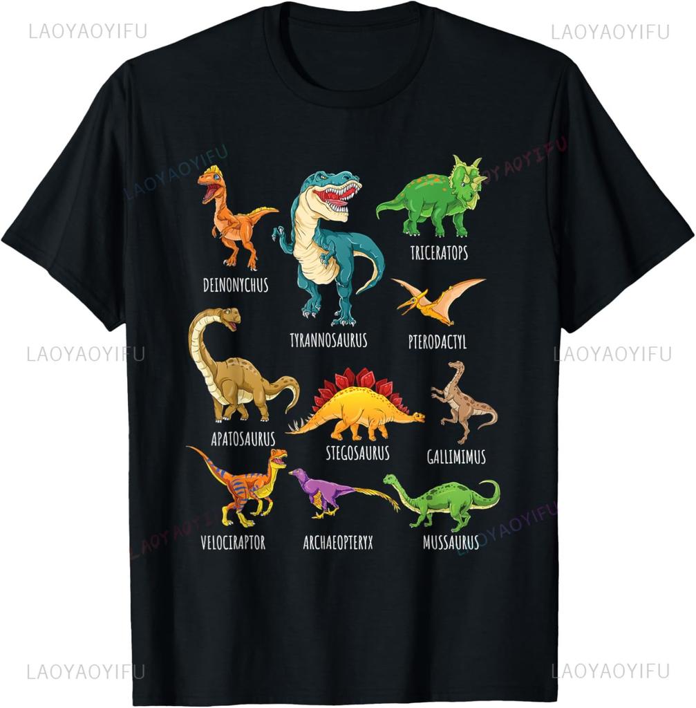 Types of Dinosaurs Graphics Dino Identification T-Shirt Unisex Summer Streetwear Tops Harajuku Mens Clothing Camisas