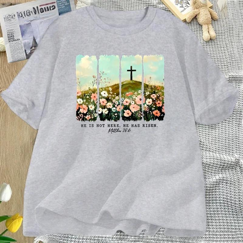 He Is Risen Wildflower Print Tshirt Spring Easter Designs Tshirt Women Trendy Easter Christian Jesus T Shirt Womens Clothing